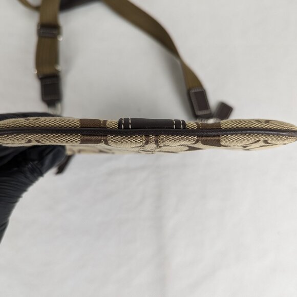 Vintage Coach Small Crossbody Bag Tan Logo Printed Canvas Brown Leather Accents - Picture 9 of 12